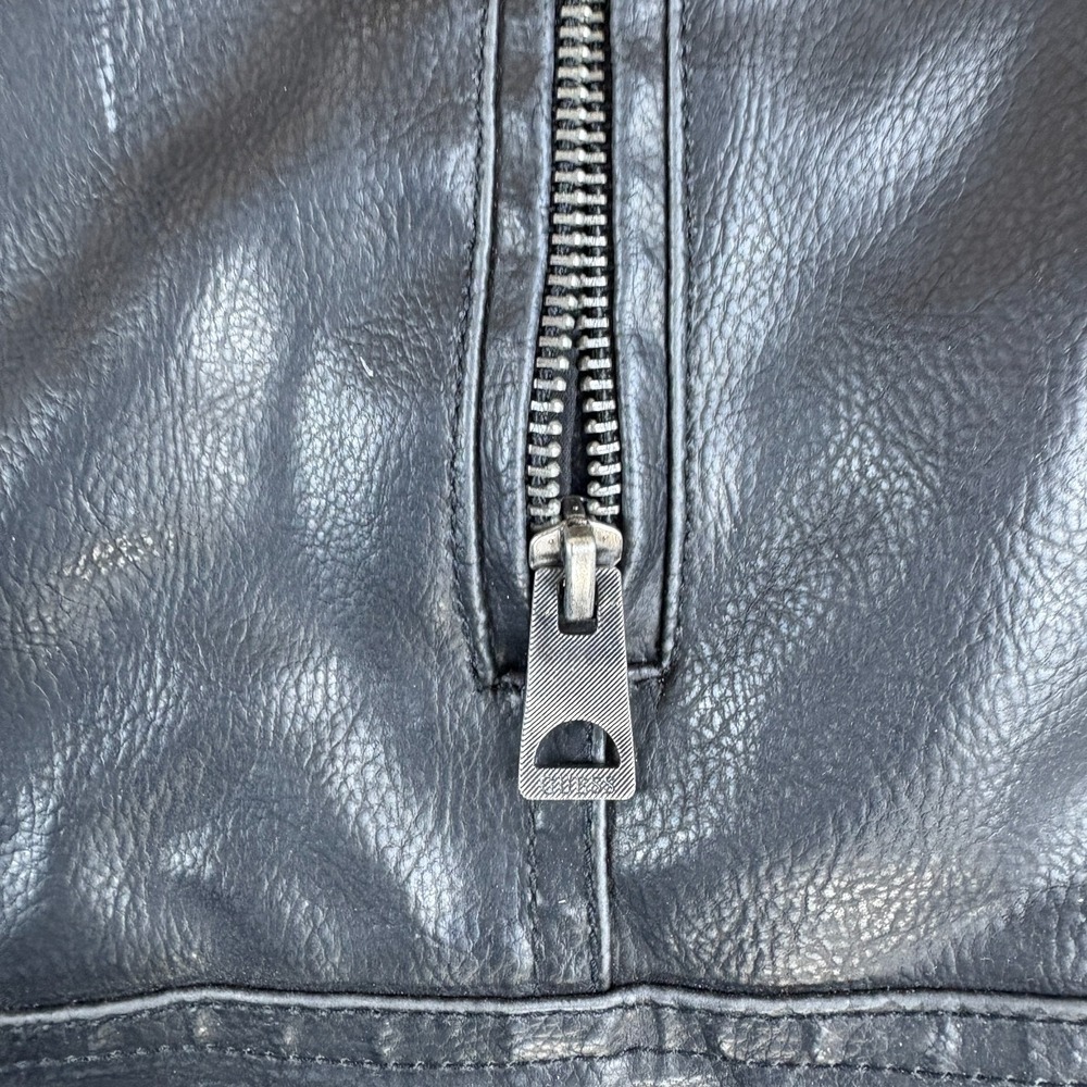 Guess Motorcycle Jacket Mens XL Black Faux Leather Removable Hooded Full Zip - Picture 4 of 8